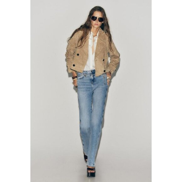 ZARA 100% LEATHER SHORT TRENCH COAT - Picture 5 of 13